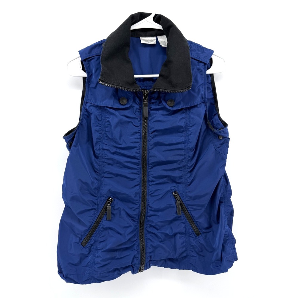 Chico's Zenergy Rebecca Vest Women 1/M Blue Excellent Ruched Full Zip Athleisure